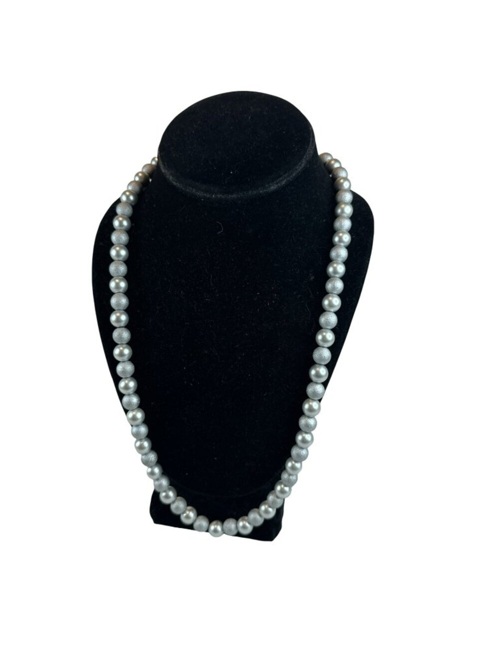 String Bead Necklace Costume Jewelry Chunky Long 25" Silver Colored VTG Elegant